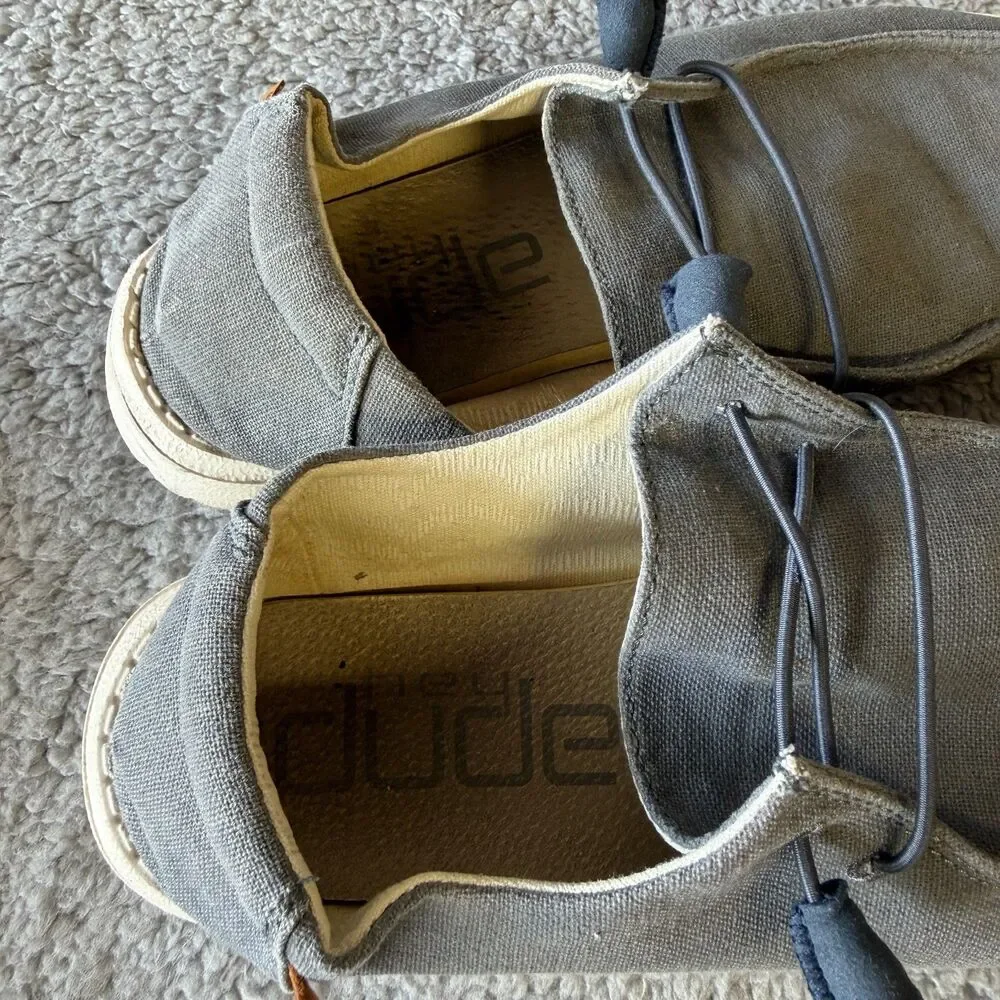HEY DUDE Wendy Shoes Women 7 Chambray Navy White (Gray) Linen Canvas Slip On